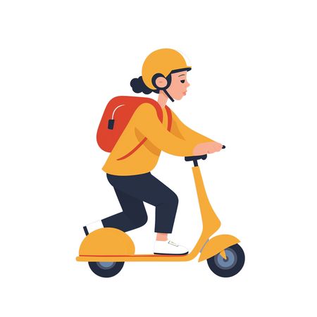 Free Woman rides electric scooter on city road  AI Image