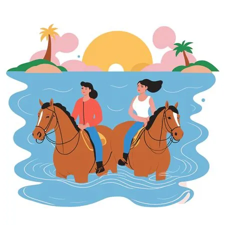 Free Women Riding Horses On A Beach At Sunset  AI Image