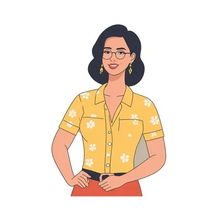 Smiling Woman Wearing Glasses And A Floral Shirt  AI Image